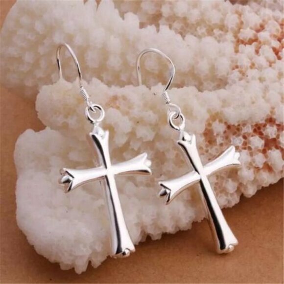💎 Romantic Religious Dangle Elegant Cross Earrings for Women, INDN8597 - Picture 2 of 2
